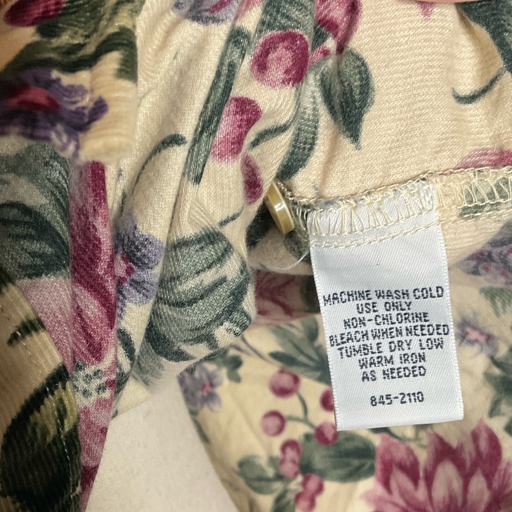 Cabincreek Cream Vintage Corduroy Floral Long Sleeve Collar Button Up Top Large - Picture 6 of 6